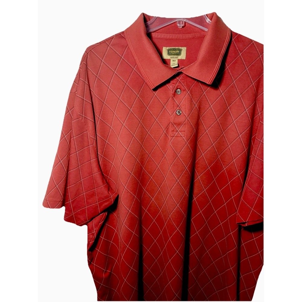 Foundry Men Diamond Red Polo Golf Shirt 3XL geometric Argyle Stripe PrIma Cotton